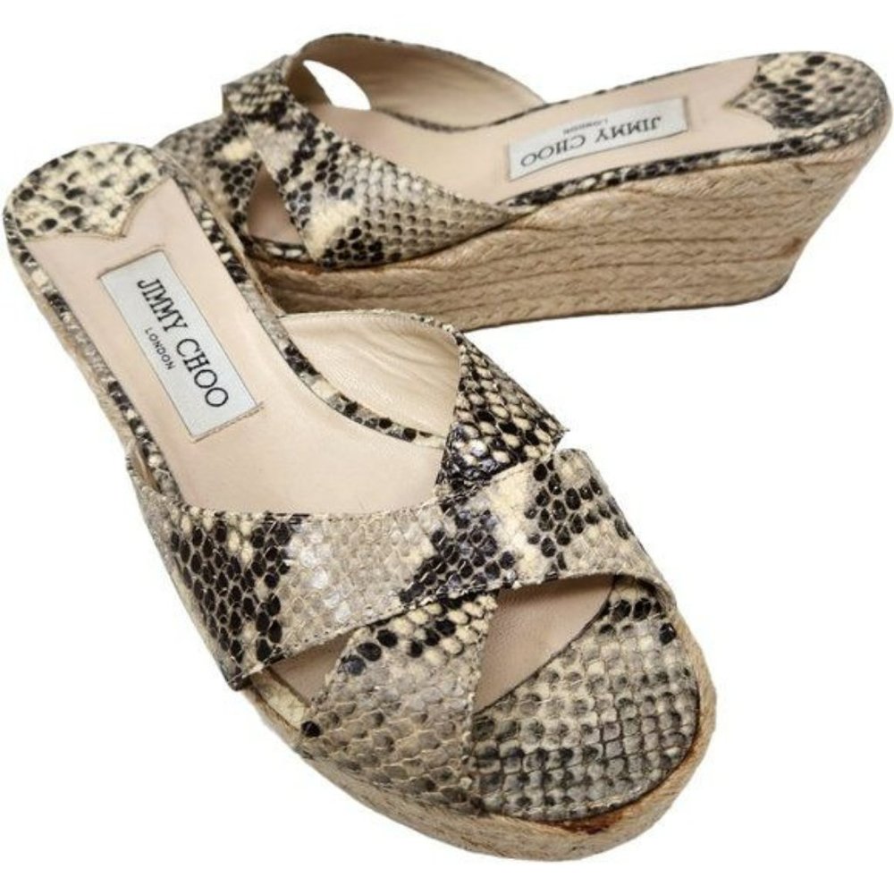 Jimmy Choo DOVINA Sandals Wedge Espadrille Snake Embossed Women's Size 9